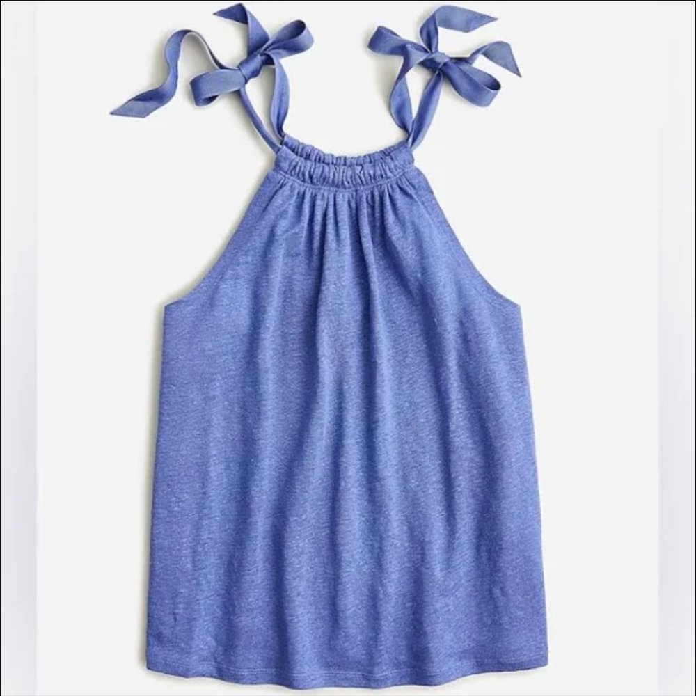 NWT J. Crew Noble Periwinkle Bow Tie Linen Tank Top, M